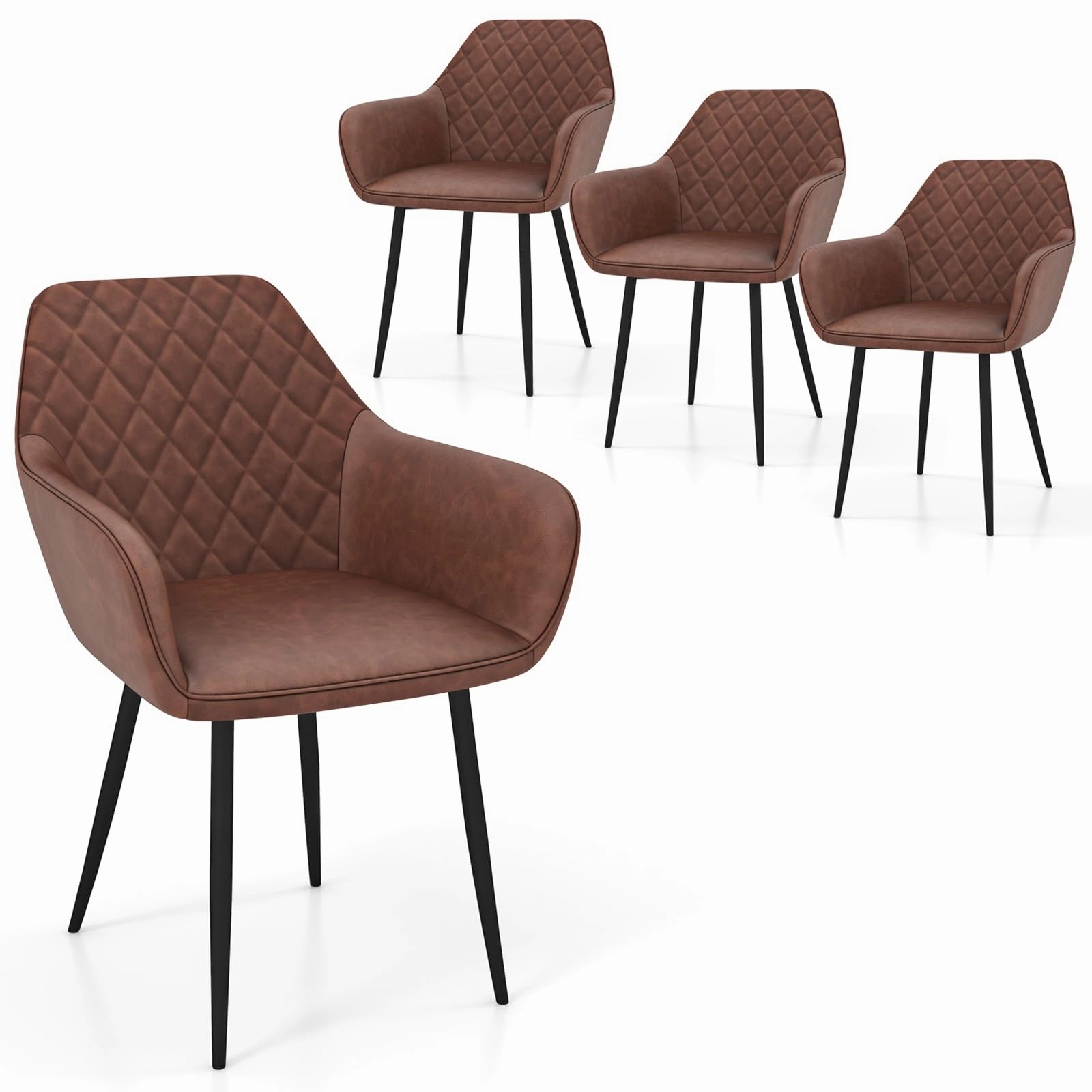 Giantex Mid Century Modern Dining Chairs Set of 2/4, Upholstered Accent Chairs w/Curved Backrest, Wide Seat & Armrests