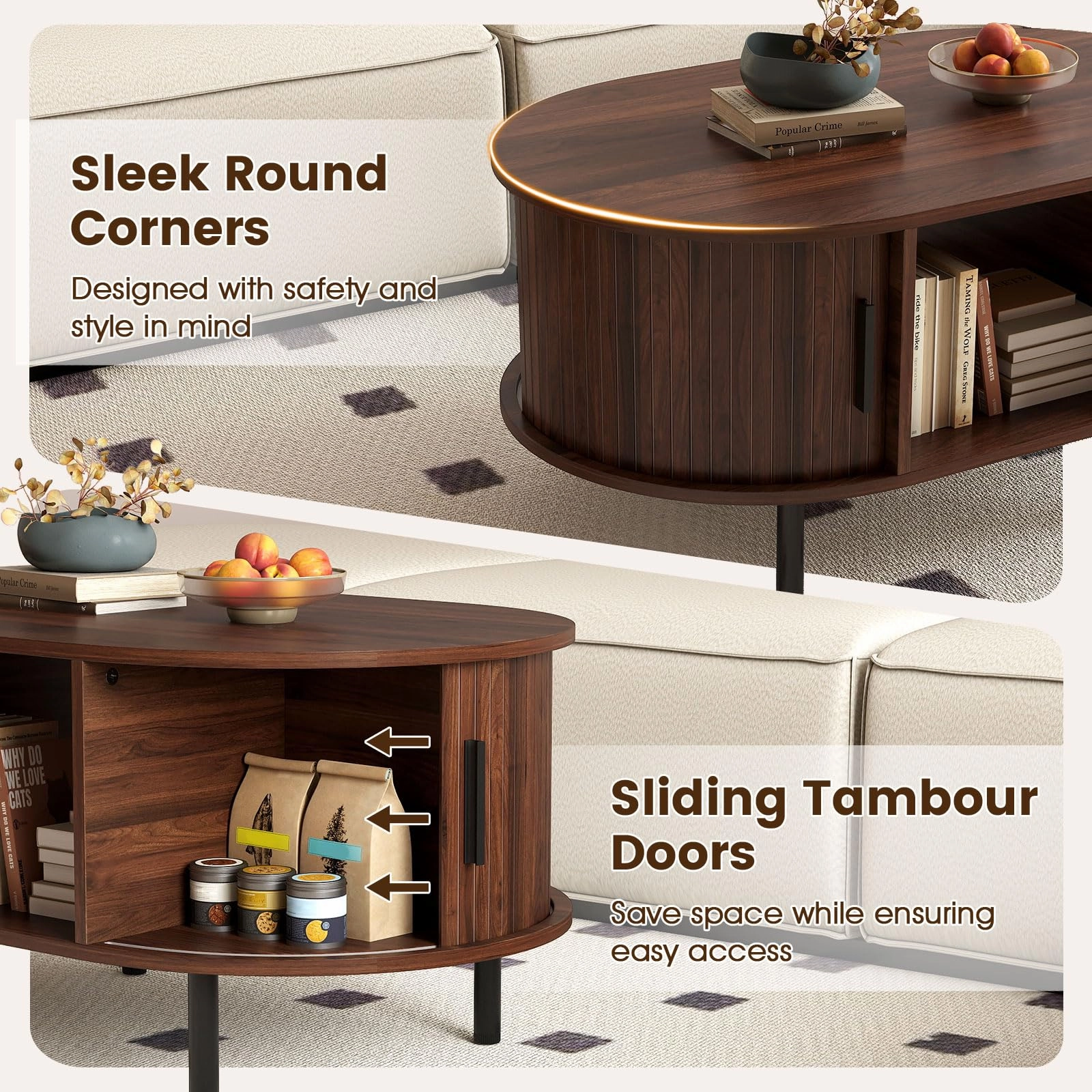 Giantex Mid Century Modern Living Room Table with Sliding Tambour Doors