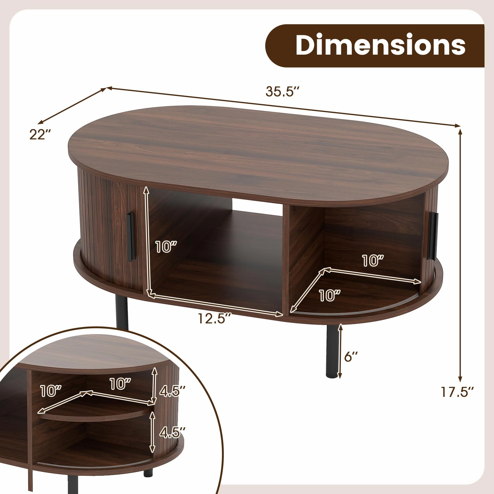 Giantex Mid Century Modern Living Room Table with Sliding Tambour Doors