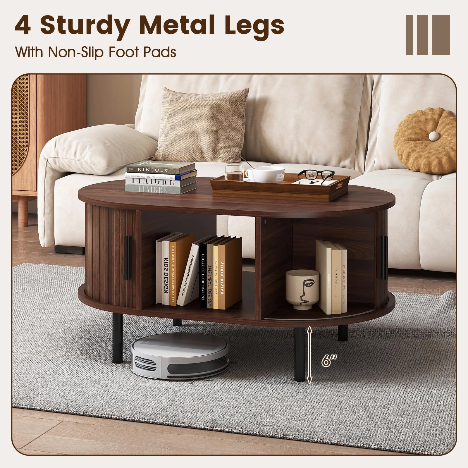 Giantex Mid Century Modern Living Room Table with Sliding Tambour Doors
