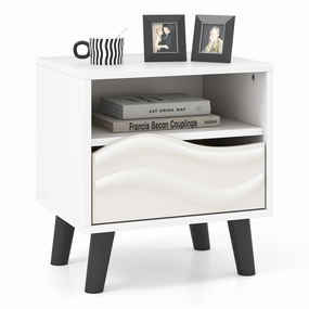 Giantex Mid Century Modern Nightstand throw pillow, fuzzy blanket