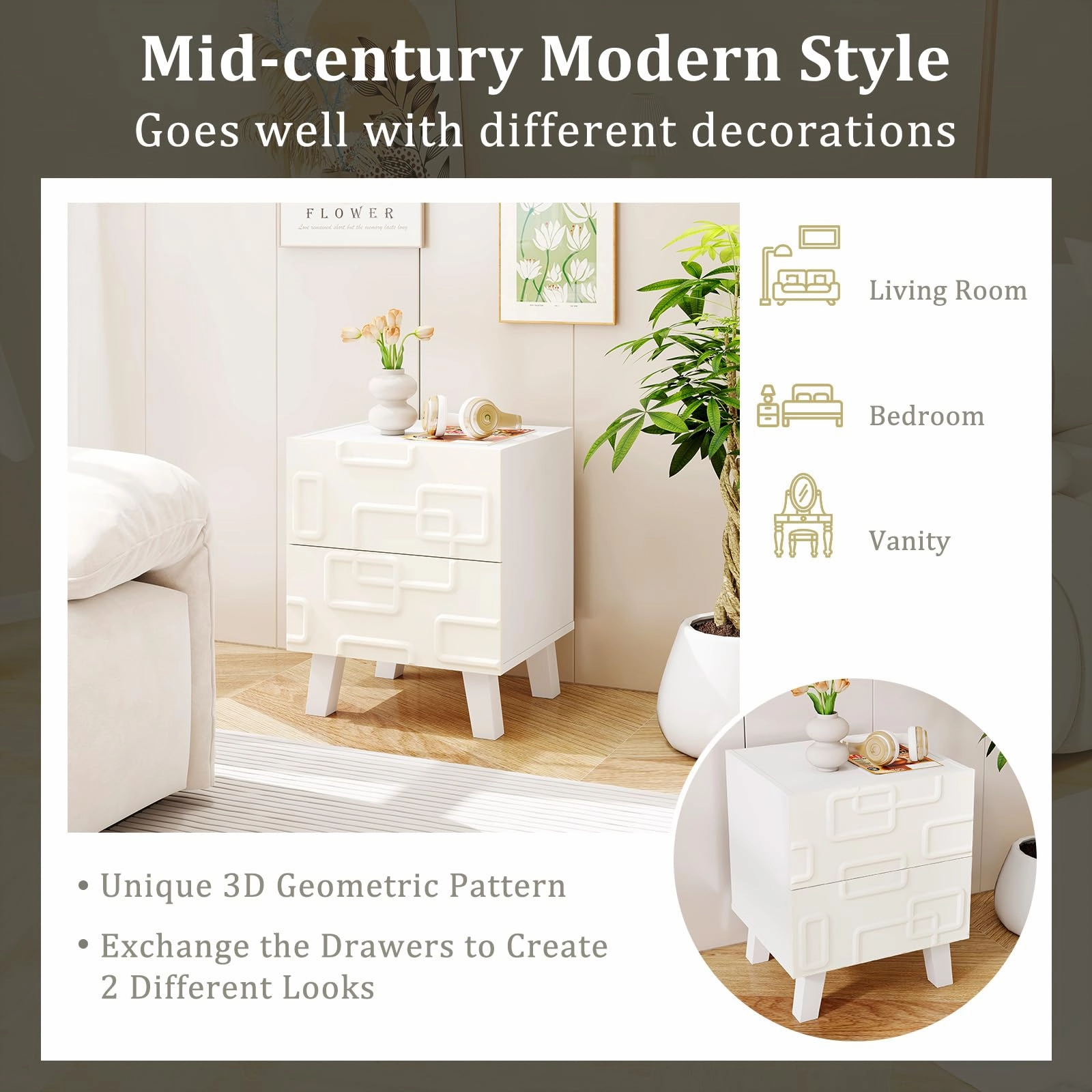 Giantex Mid Century Modern Nightstand for Small Space