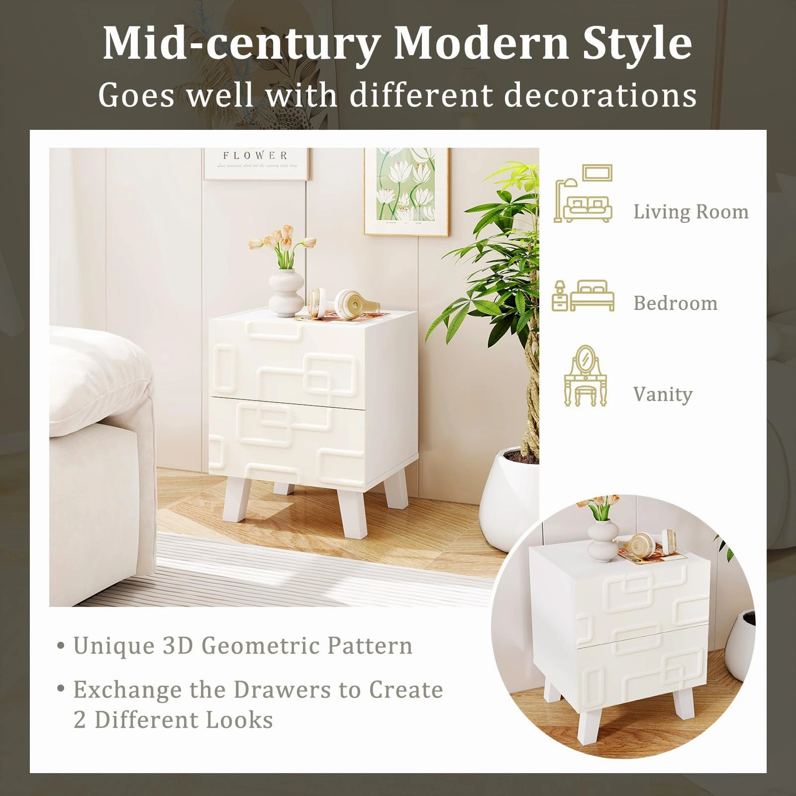 Giantex Mid Century Modern Nightstand for Small Space