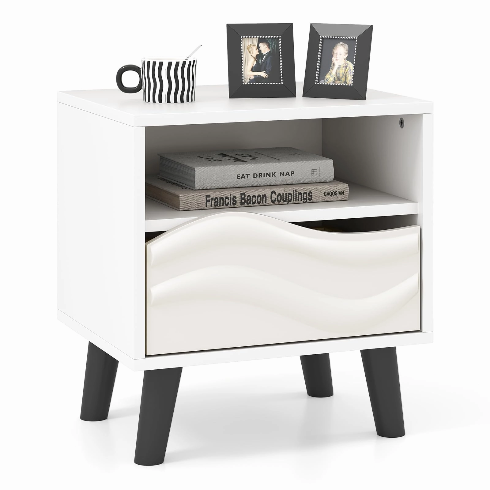 Giantex Mid Century Modern Nightstand throw pillow, fuzzy blanket