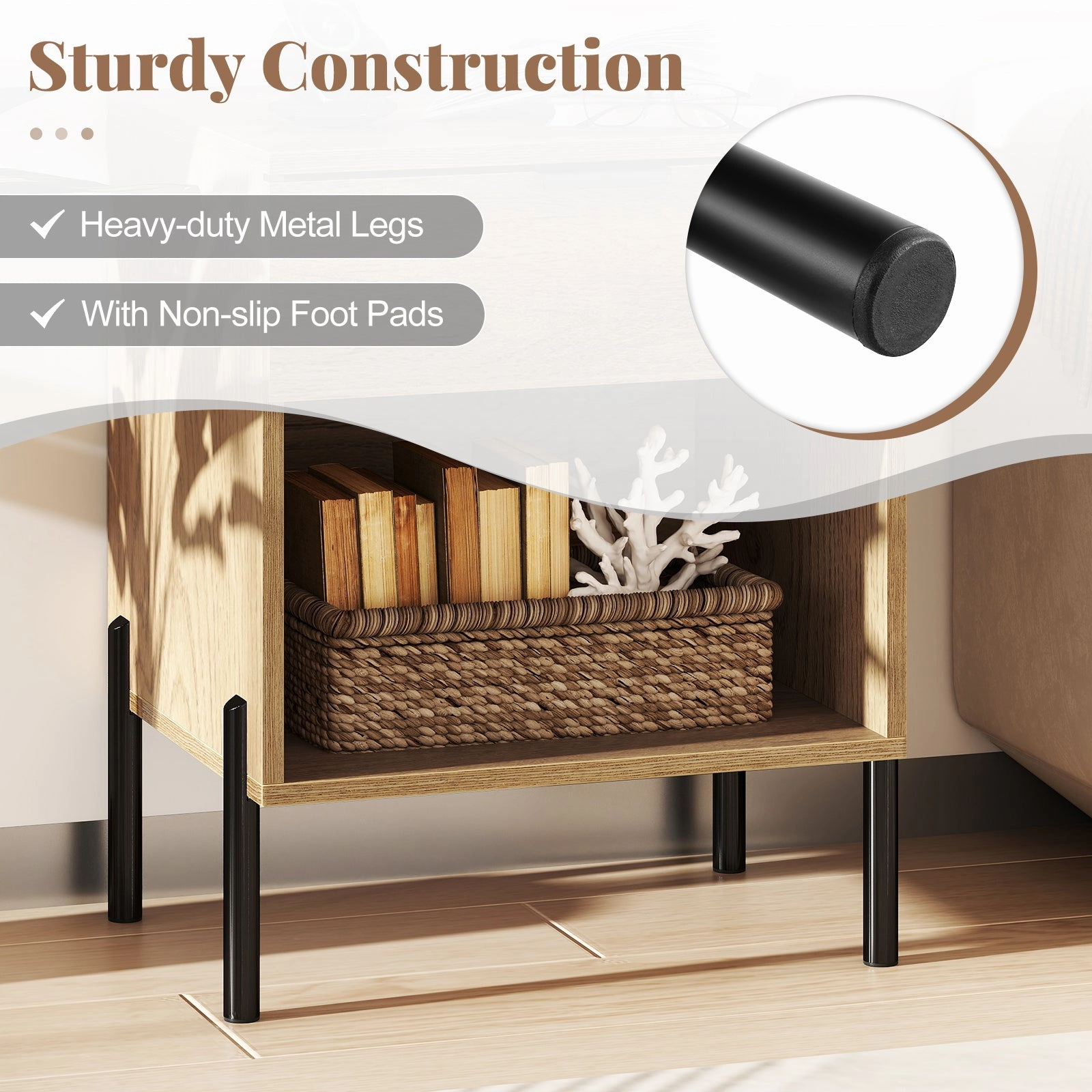 Giantex Mid Century Modern Nightstand with Charging Station