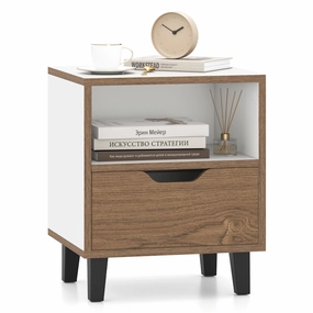 Giantex Mid Century Modern Nightstand with Metal Legs throw pillow, fuzzy blanket