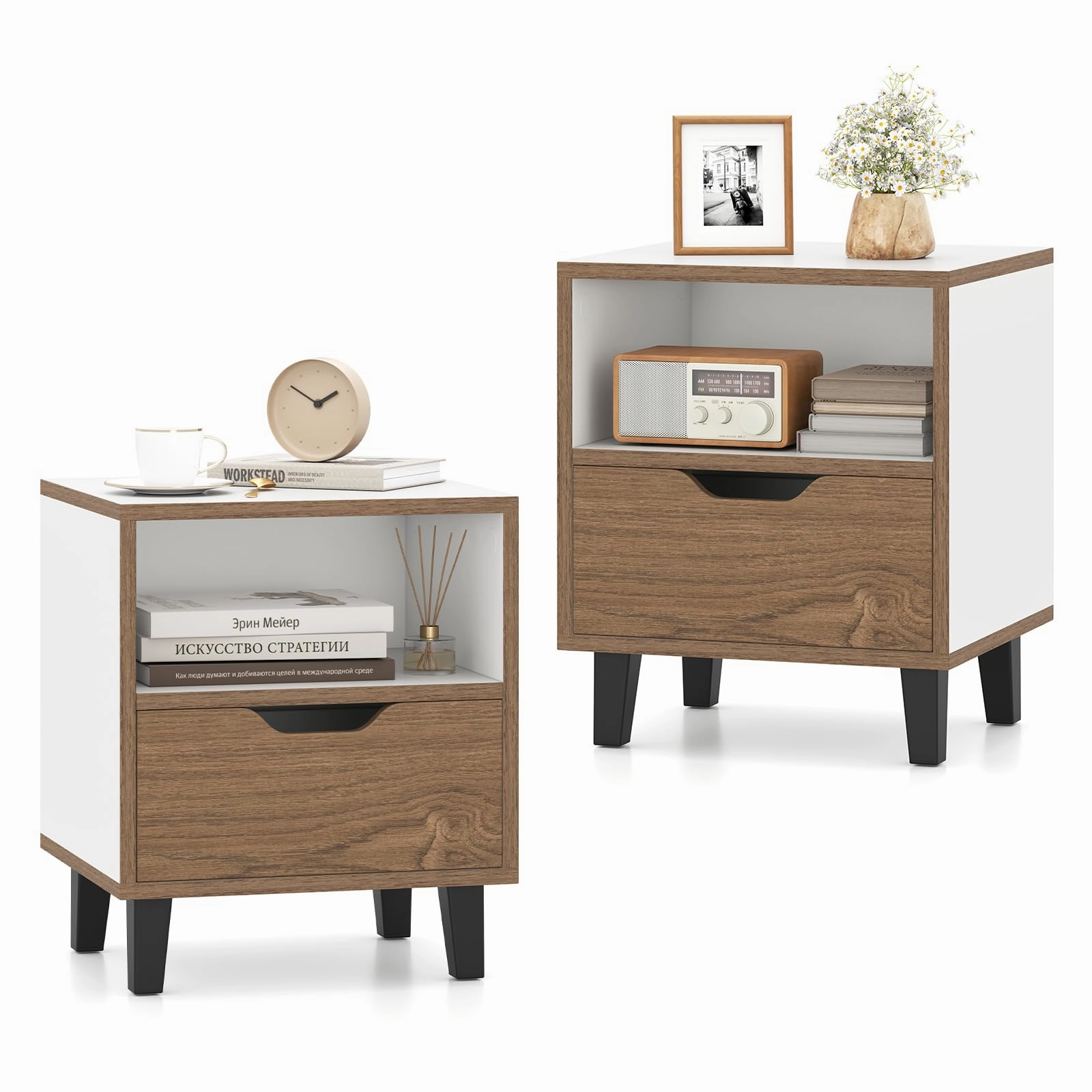 Giantex Mid Century Modern Nightstand with Metal Legs