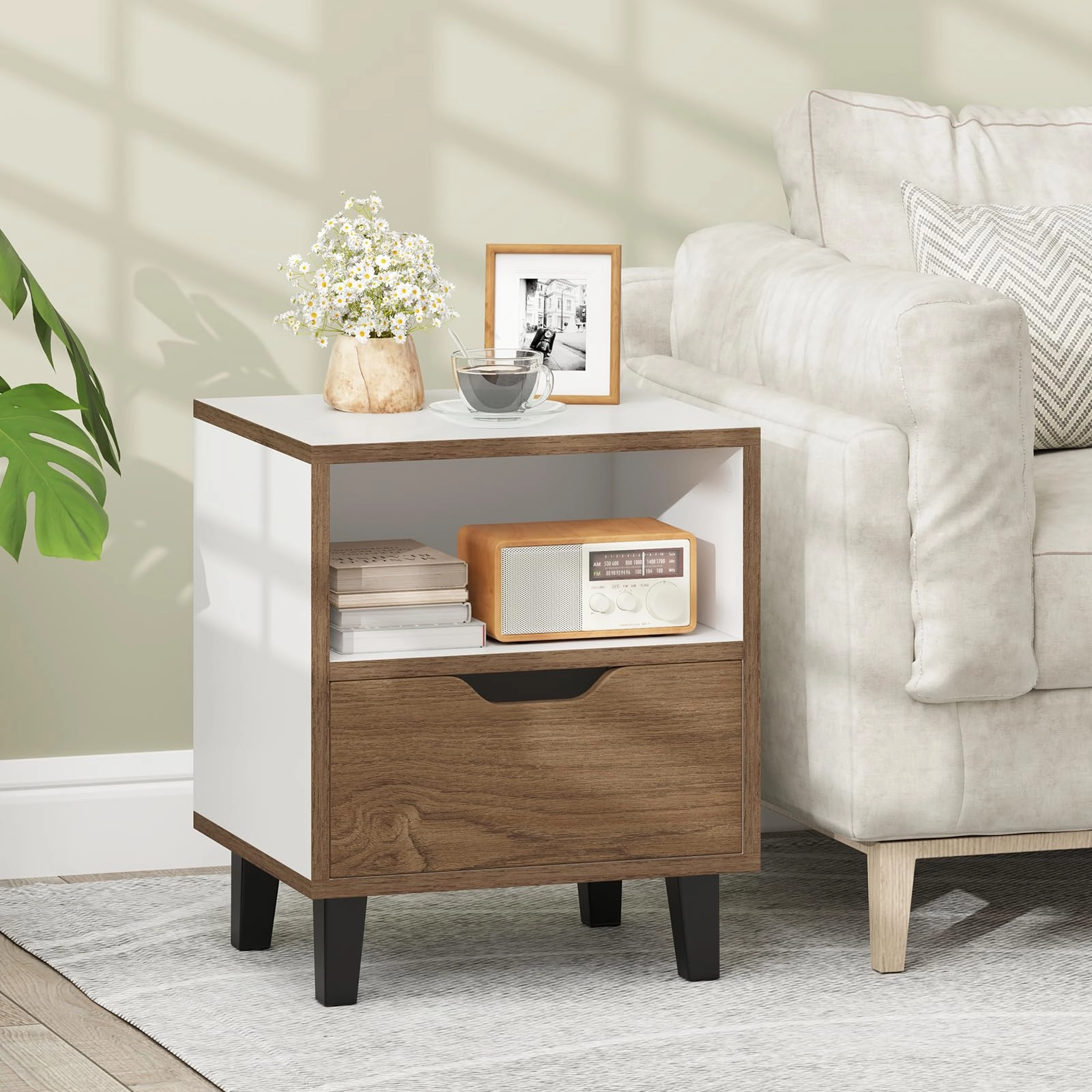 Giantex Mid Century Modern Nightstand with Metal Legs