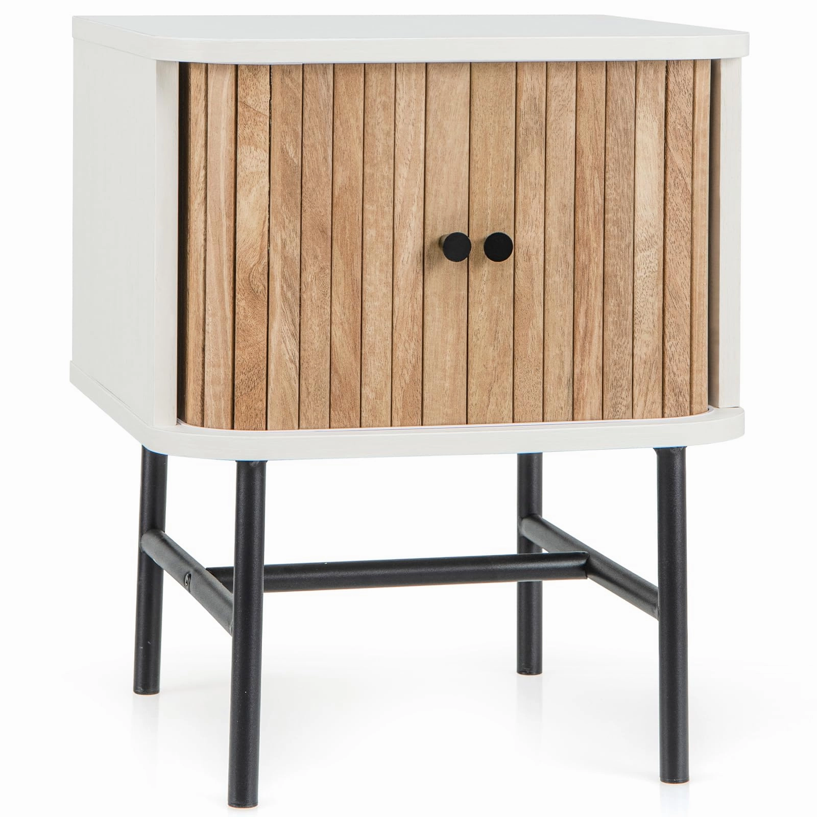 Giantex Mid-Century Modern Nightstand, Wood Bedside Table with Sliding Doors and 4 Metal Legs office chair, ergonomic chair