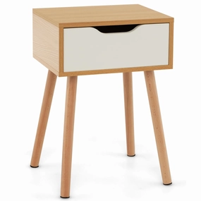 Giantex Mid Century Modern Nightstand, Wooden Bedside Table with Storage Drawer throw pillow, fuzzy blanket