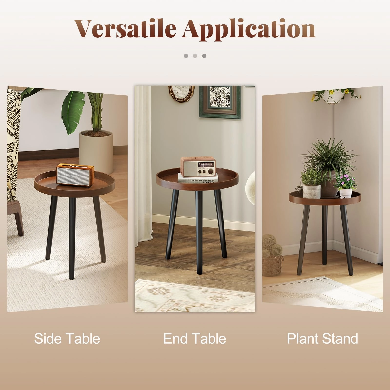 Giantex Mid Century Modern Side Table with Wooden Tray and Bamboo Legs