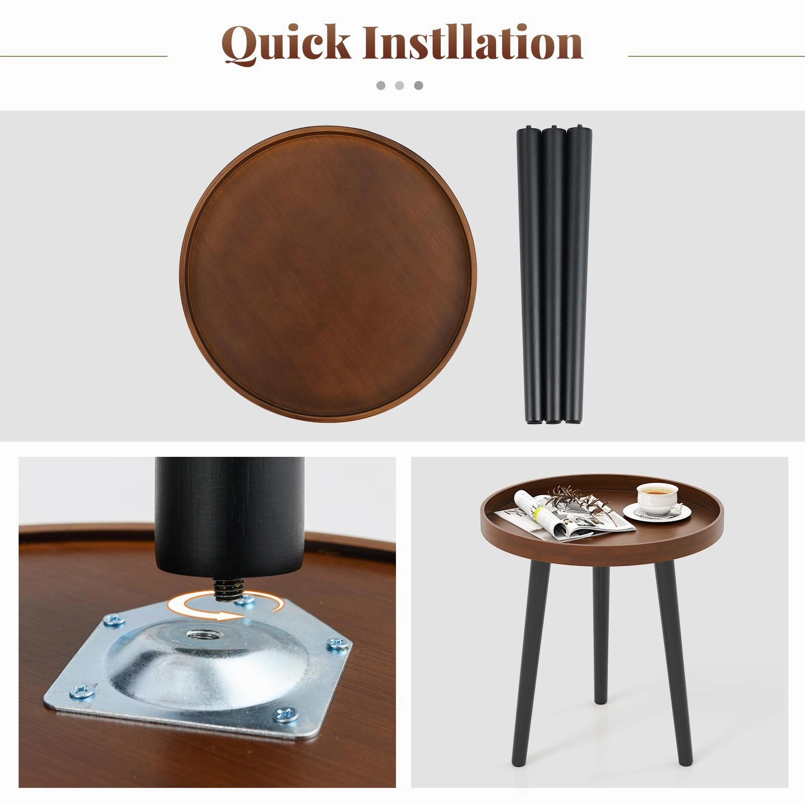 Giantex Mid Century Modern Side Table with Wooden Tray and Bamboo Legs