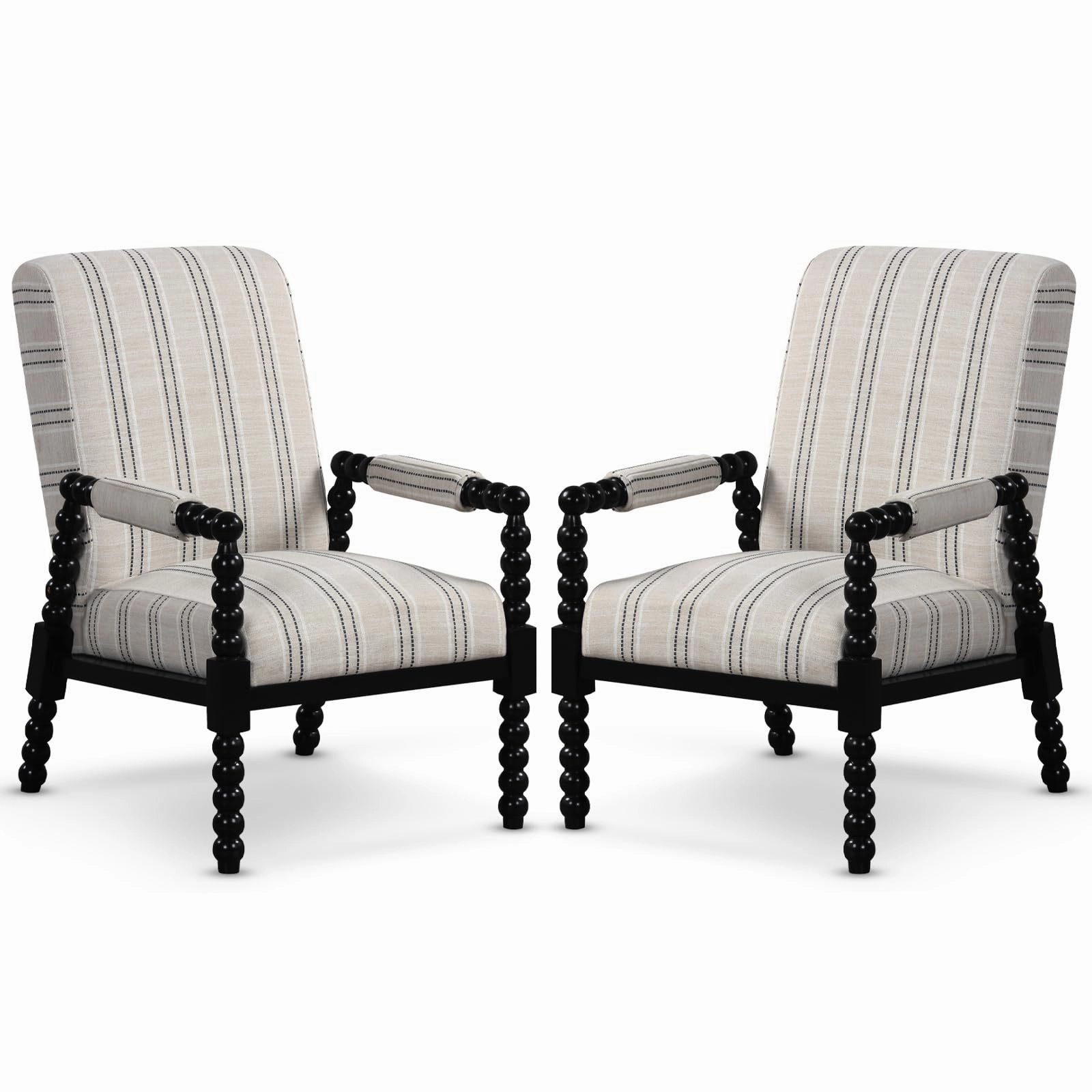 Giantex Mid Century Modern Spindle Accent Chair Set of 1/2, Upholstered Armchair w/Rubber Wood Frame