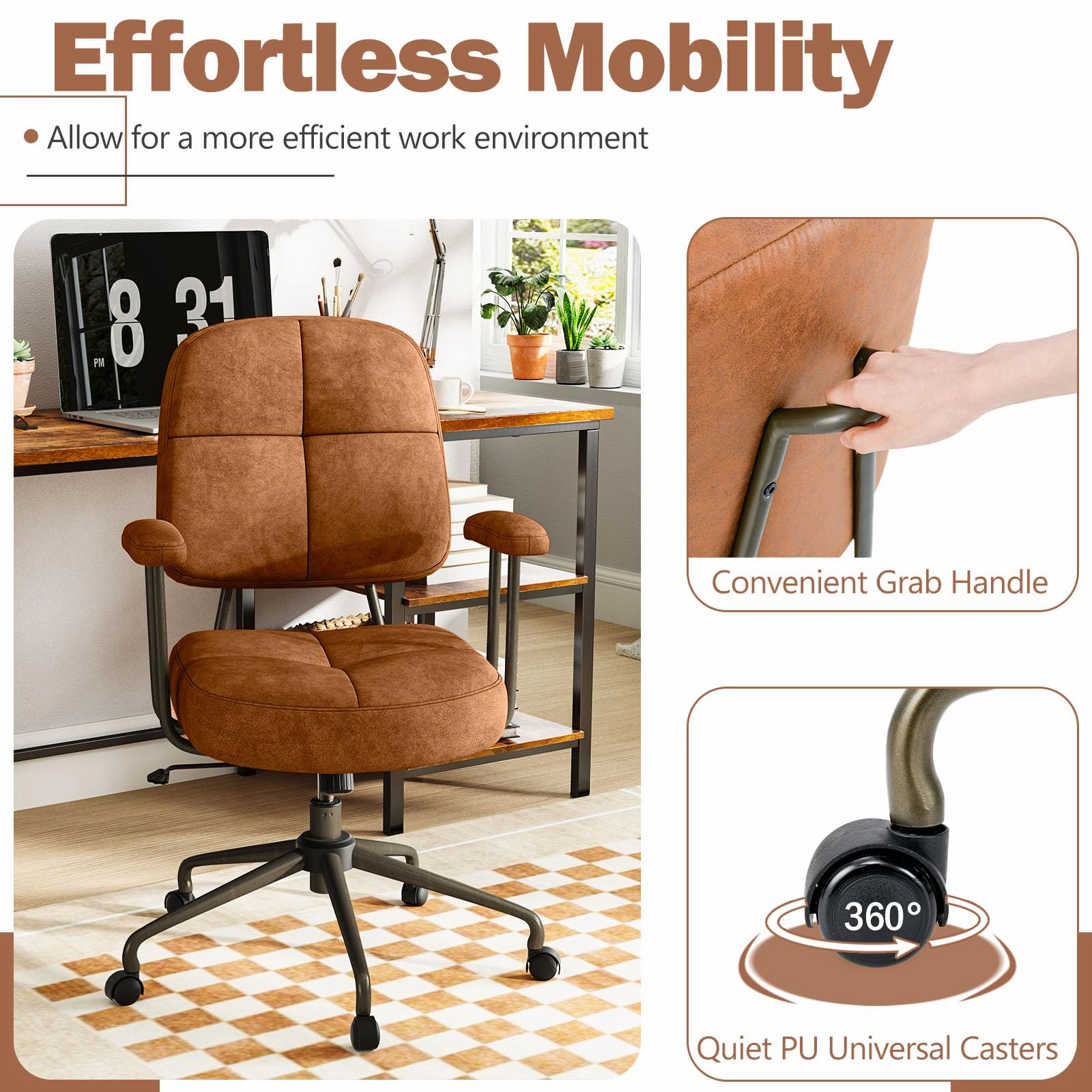 Giantex Mid Century Modren Office Chair, Fuax Leather Desk Chair w/Armrest & Mid Back