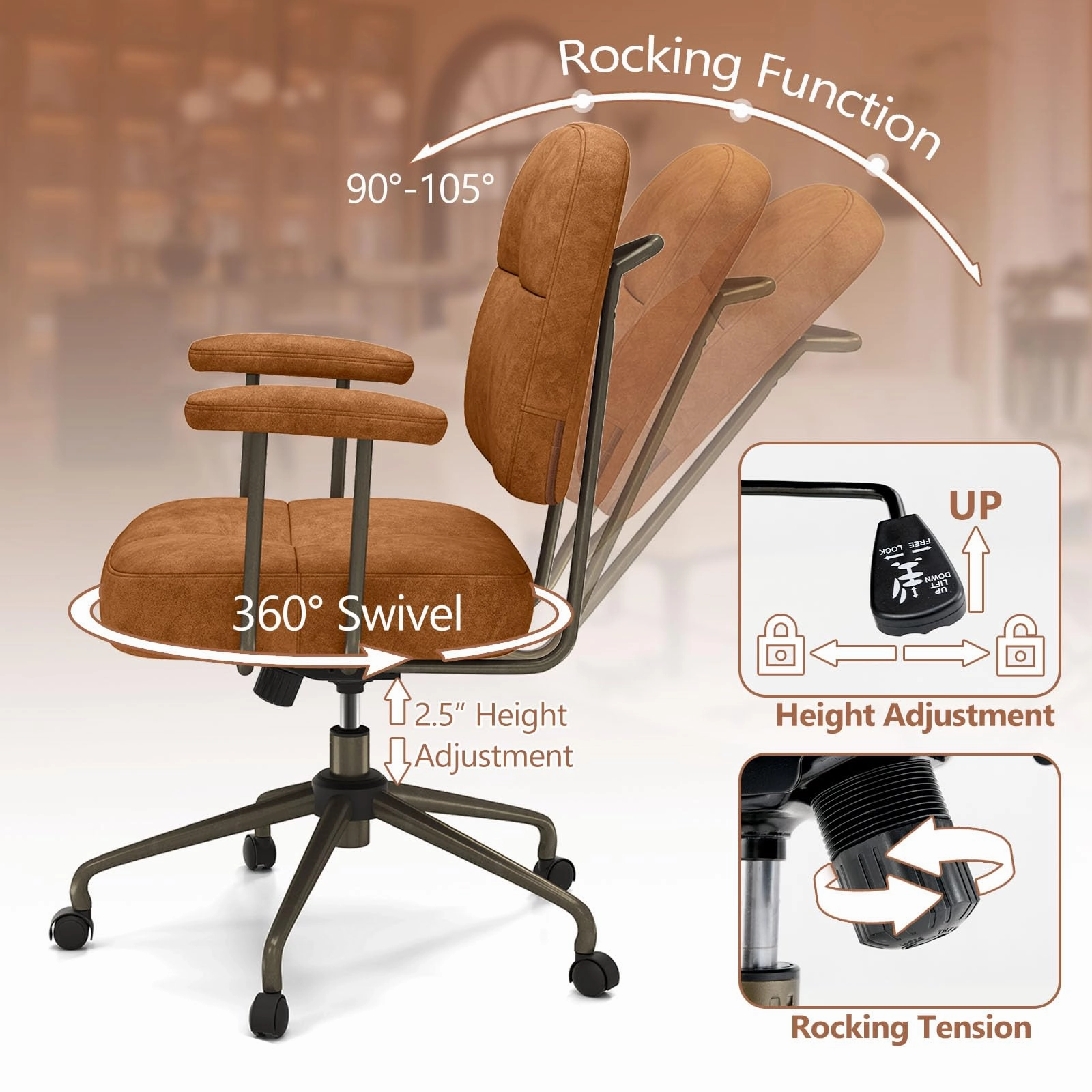Giantex Mid Century Modren Office Chair, Fuax Leather Desk Chair w/Armrest & Mid Back
