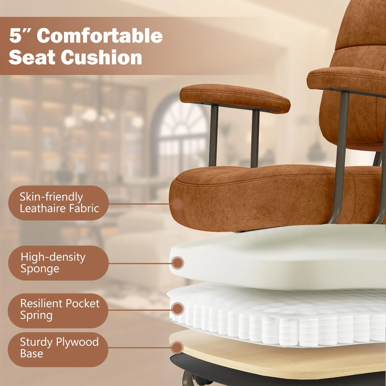 Giantex Mid Century Modren Office Chair, Fuax Leather Desk Chair w/Armrest & Mid Back