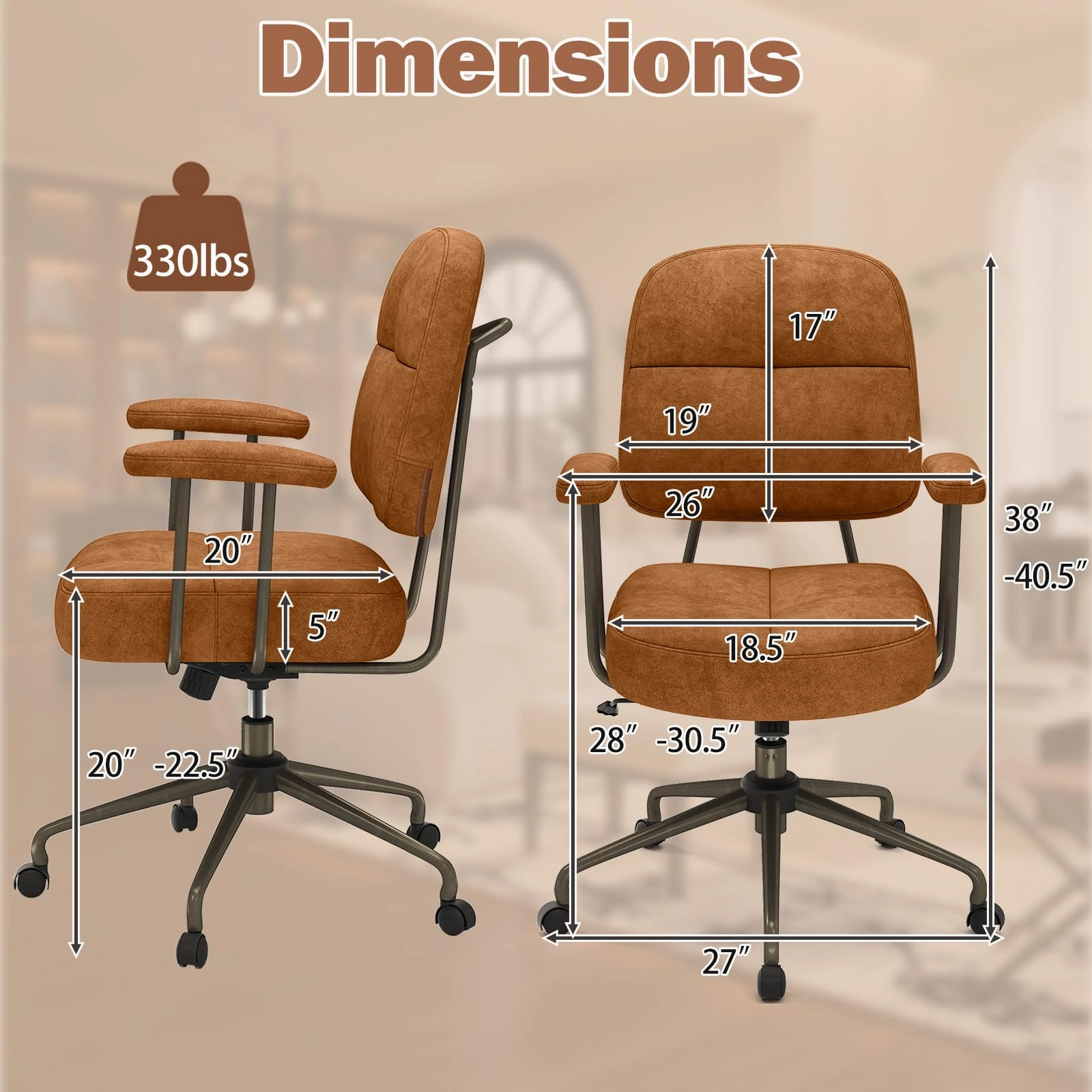 Giantex Mid Century Modren Office Chair, Fuax Leather Desk Chair w/Armrest & Mid Back