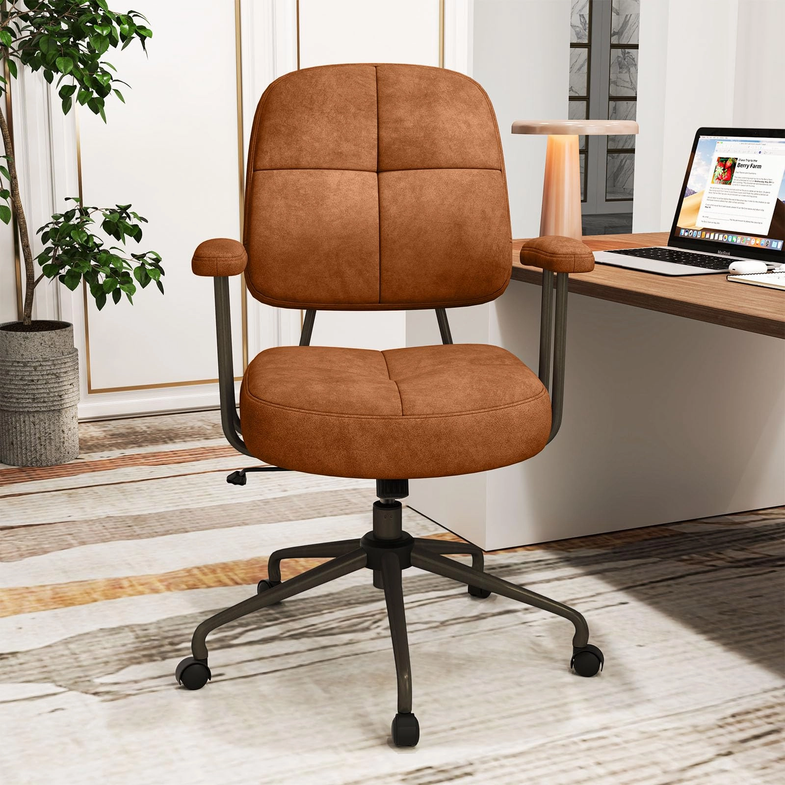 Giantex Mid Century Modren Office Chair, Fuax Leather Desk Chair w/Armrest & Mid Back