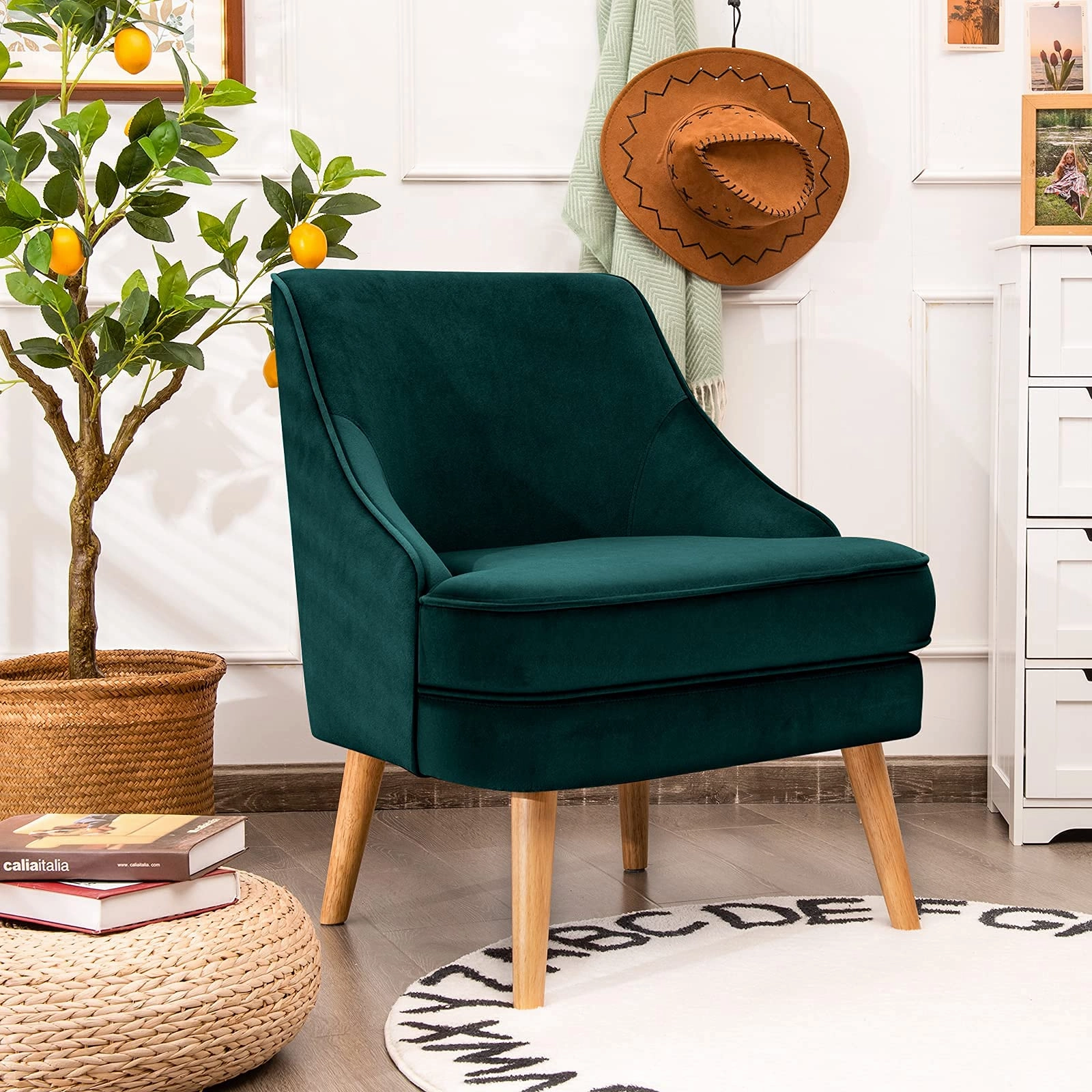 Giantex Mid Century Single Sofa Chair w/Rubber Wood Legs