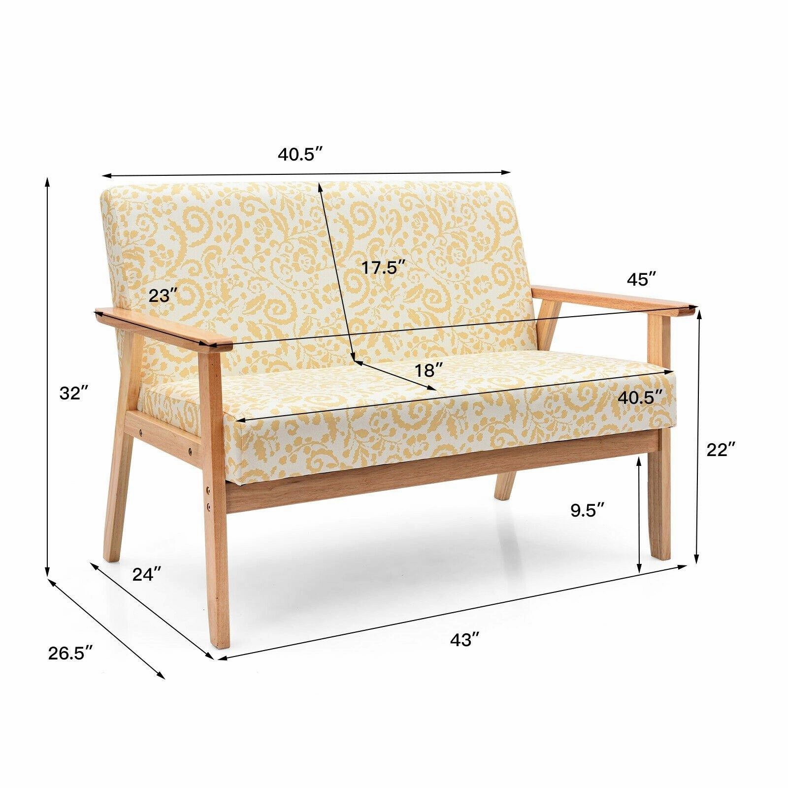 Giantex Mid-Century Wooden Loveseat, Upholstered Wooden Lounge Accent Chair