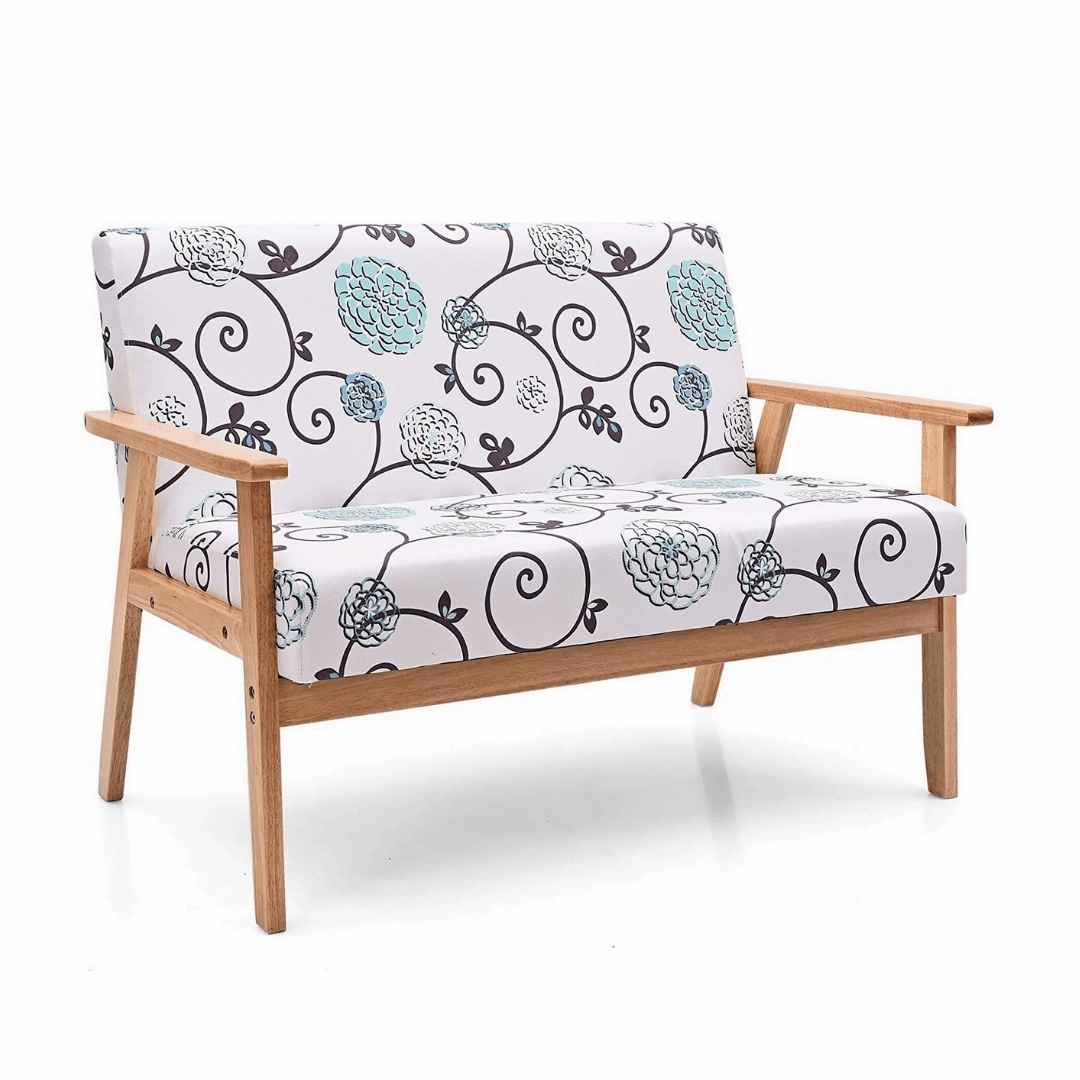 Giantex Mid-Century Wooden Loveseat, Upholstered Wooden Lounge Accent Chair