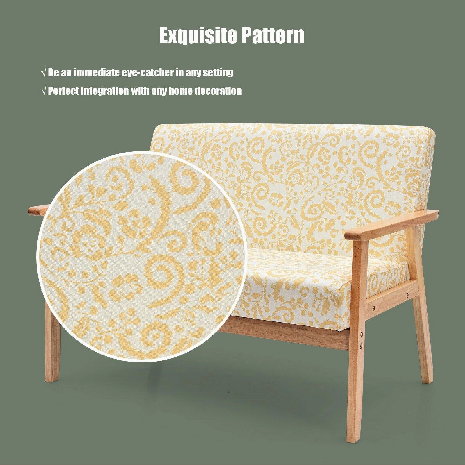Giantex Mid-Century Wooden Loveseat, Upholstered Wooden Lounge Accent Chair