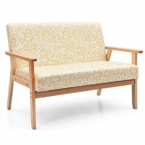 Giantex Mid-Century Wooden Loveseat, Upholstered Wooden Lounge Accent Chair sectional sofa, corner couch