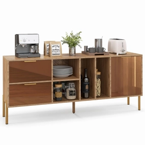 Giantex Mirrored Buffet Cabinet, Wooden Kitchen Sideboard Storage Cabinet w/2 Drawers & 1 Door Accent Cabinet kitchen towel, placemats