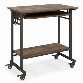 Giantex Mobile Computer Desk, Rolling Writing Desk with Keyboard Tray, Shelf & 3 Hanging Hooks, Rustic Brown & Black outdoor dining set, patio table
