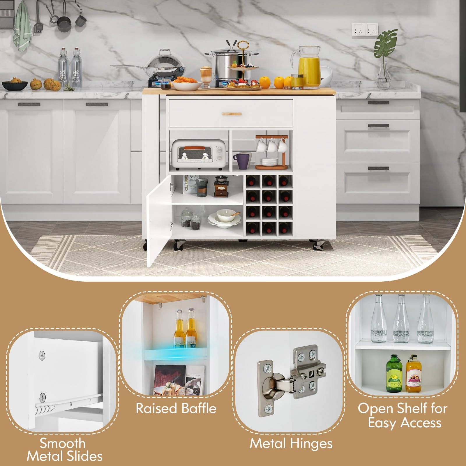 Giantex Mobile Kitchen Island Cart - 2-in-1 Reversible Serving Cart Bar Table Combo, White
