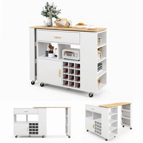 Giantex Mobile Kitchen Island Cart - 2-in-1 Reversible Serving Cart Bar Table Combo, White kitchen towel, placemats