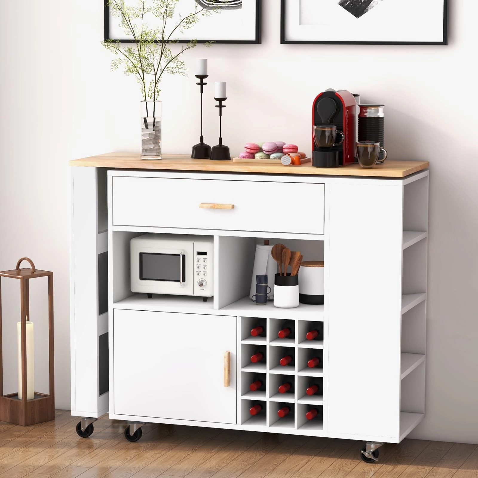 Giantex Mobile Kitchen Island Cart - 2-in-1 Reversible Serving Cart Bar Table Combo, White