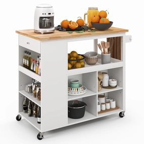 Giantex Mobile Kitchen Island Cart - Serving Trolley Cart with Lockable Wheels kitchen towel, placemats