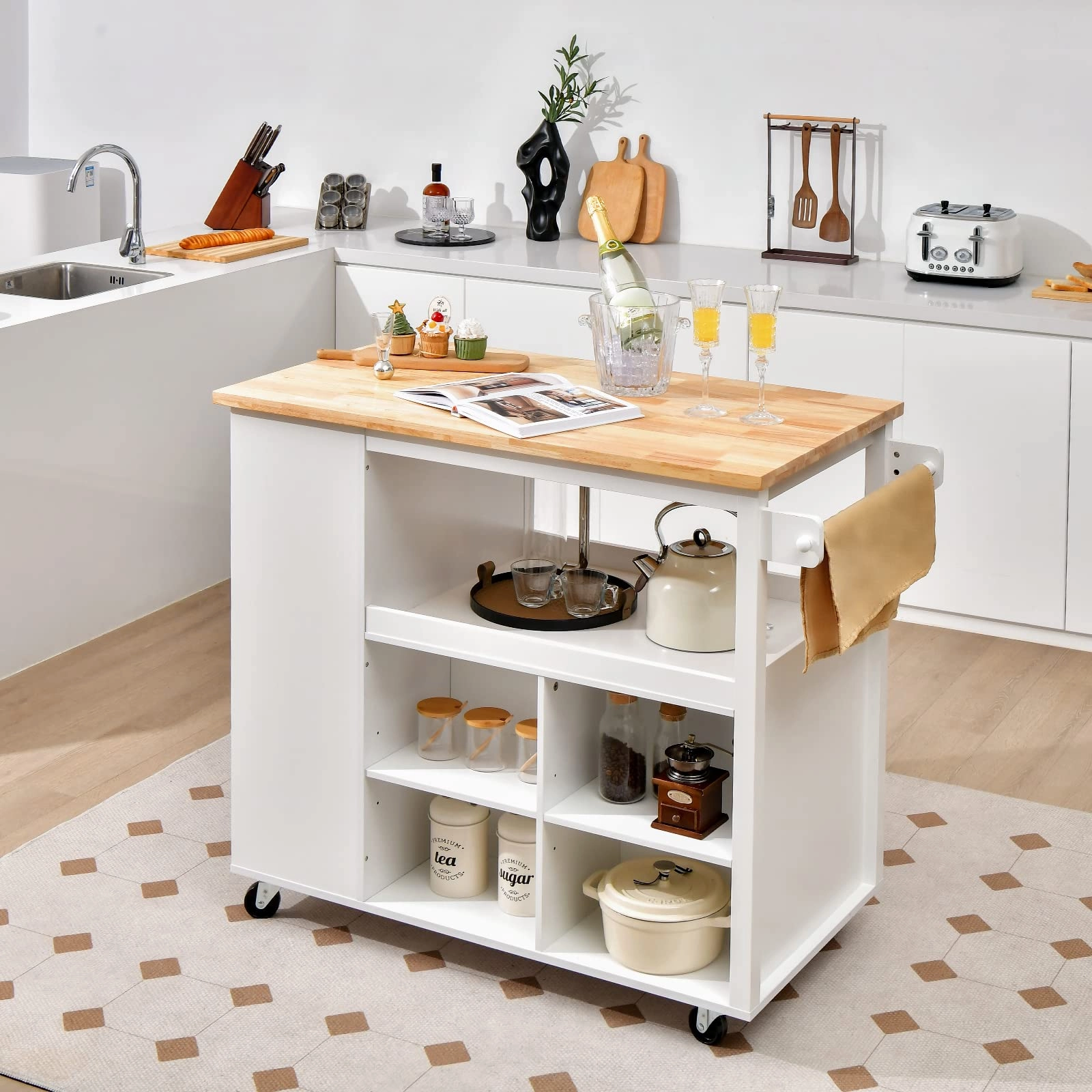 Giantex Mobile Kitchen Island Cart - Serving Trolley Cart with Lockable Wheels