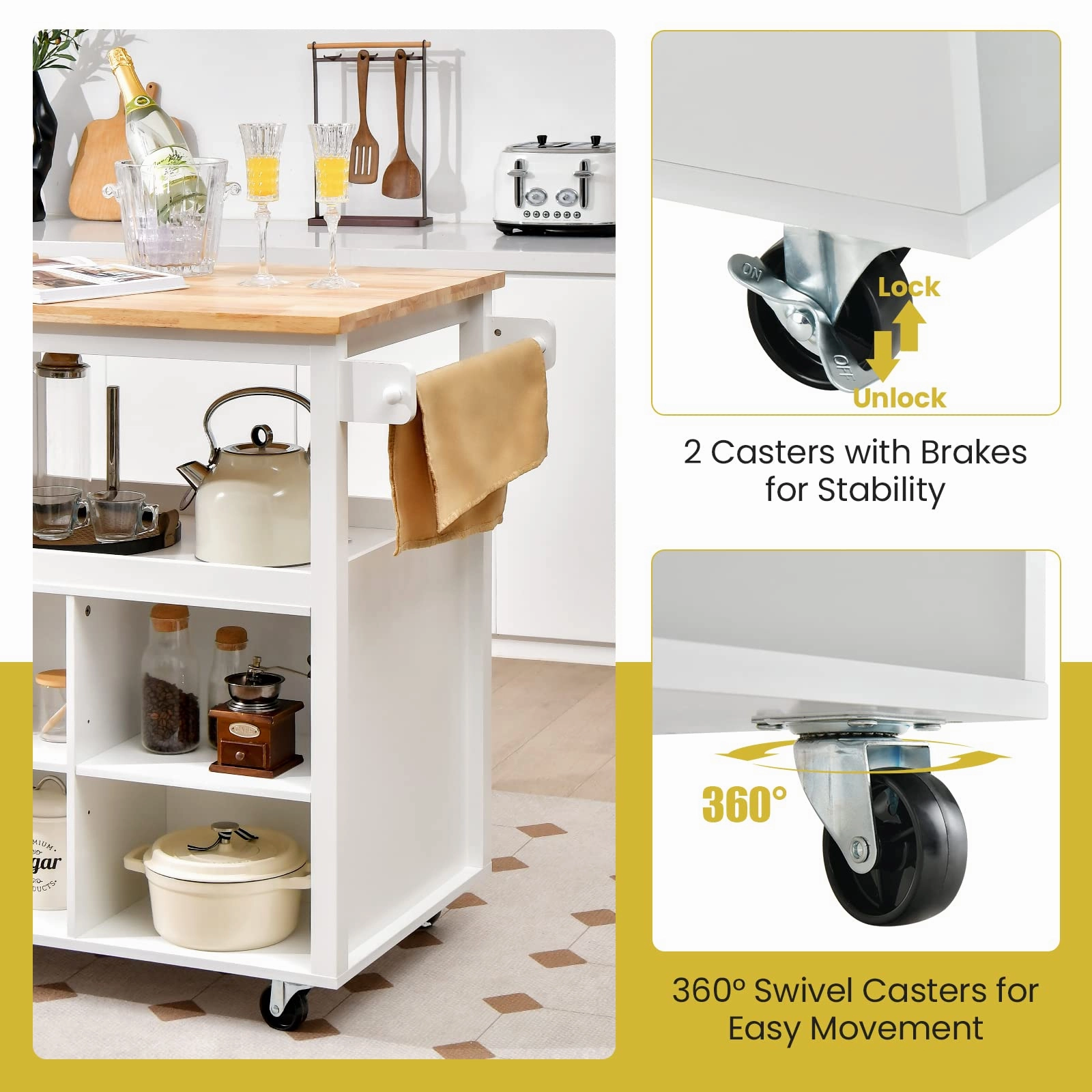 Giantex Mobile Kitchen Island Cart - Serving Trolley Cart with Lockable Wheels