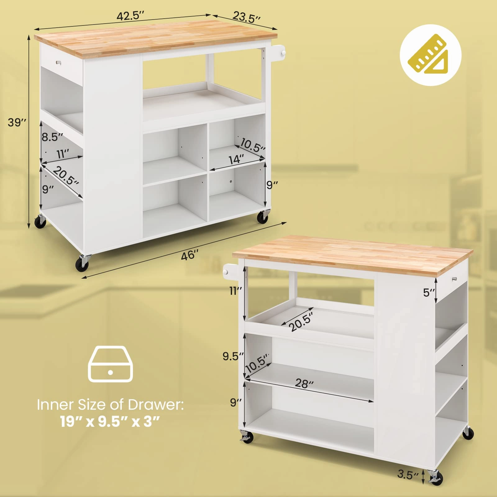 Giantex Mobile Kitchen Island Cart - Serving Trolley Cart with Lockable Wheels