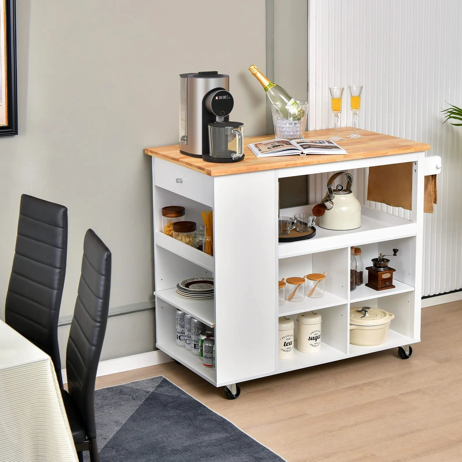 Giantex Mobile Kitchen Island Cart - Serving Trolley Cart with Lockable Wheels