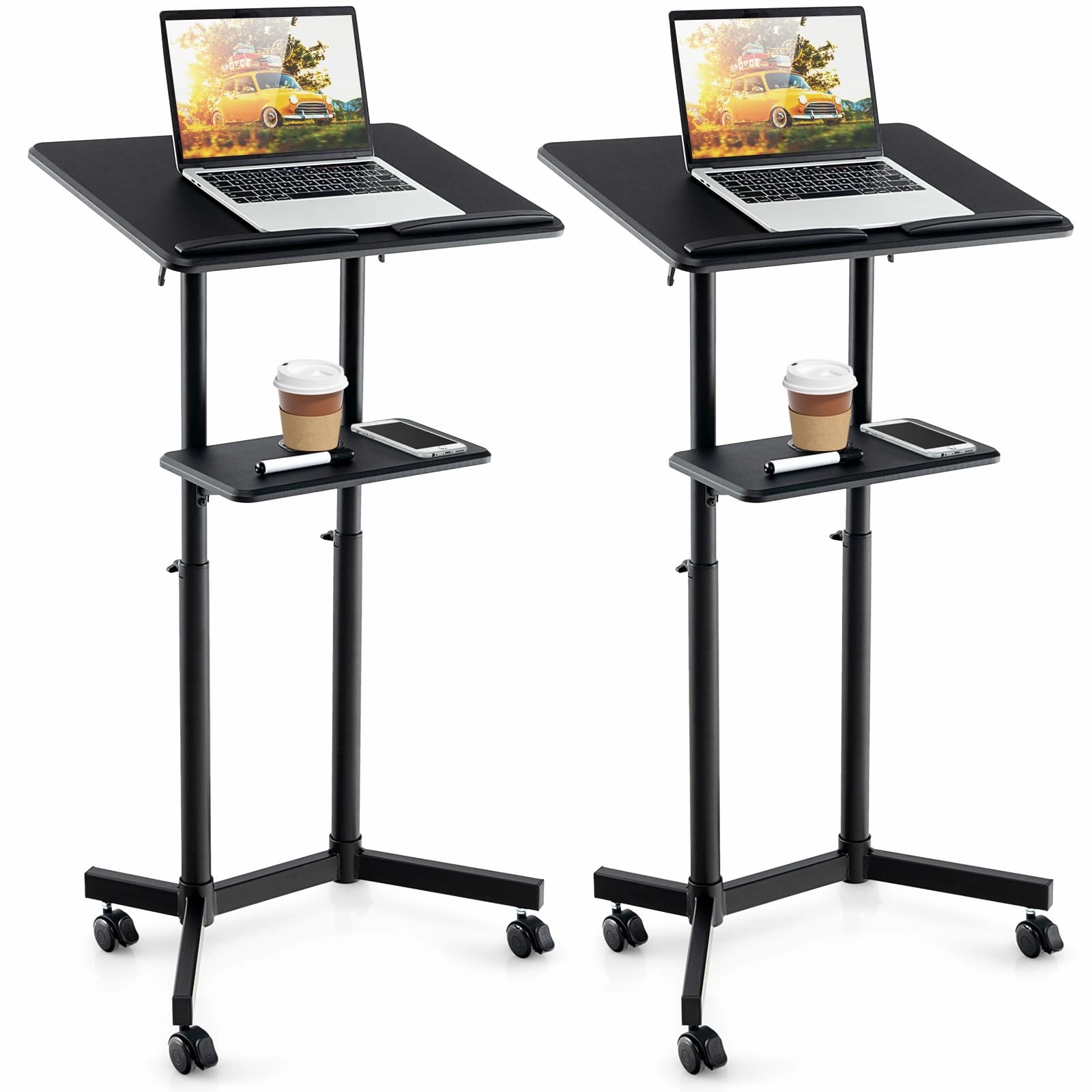 Giantex Mobile Laptop Podium, Height Adjustable Standing Desk with Storage Tray