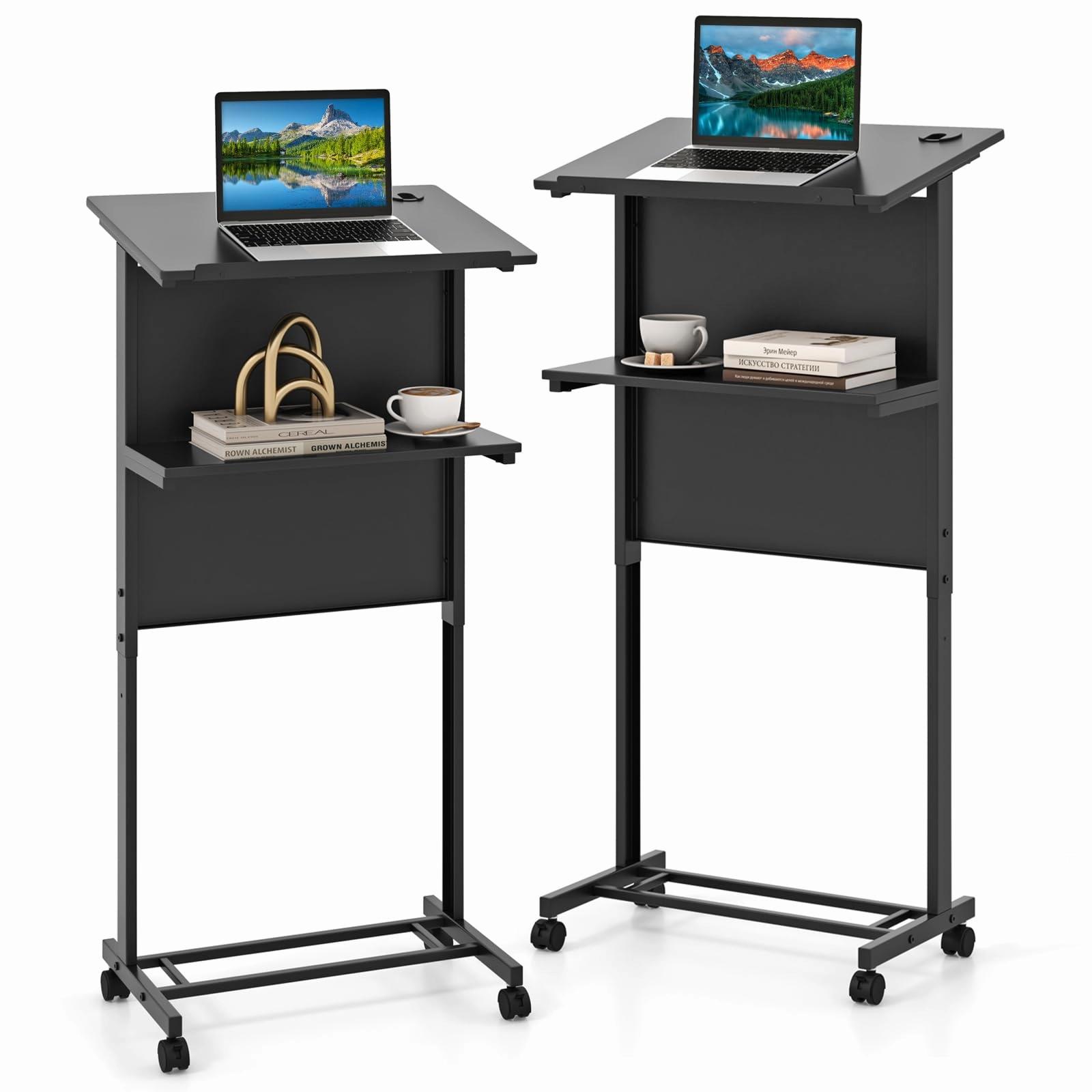 Giantex Mobile Lectern Podium, Height Adjustable Rolling Laptop Cart with Tilting Tabletop patio decor, garden accessories