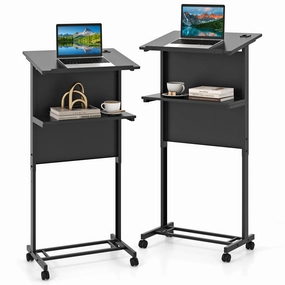 Giantex Mobile Lectern Podium, Height Adjustable Rolling Laptop Cart with Tilting Tabletop patio decor, garden accessories