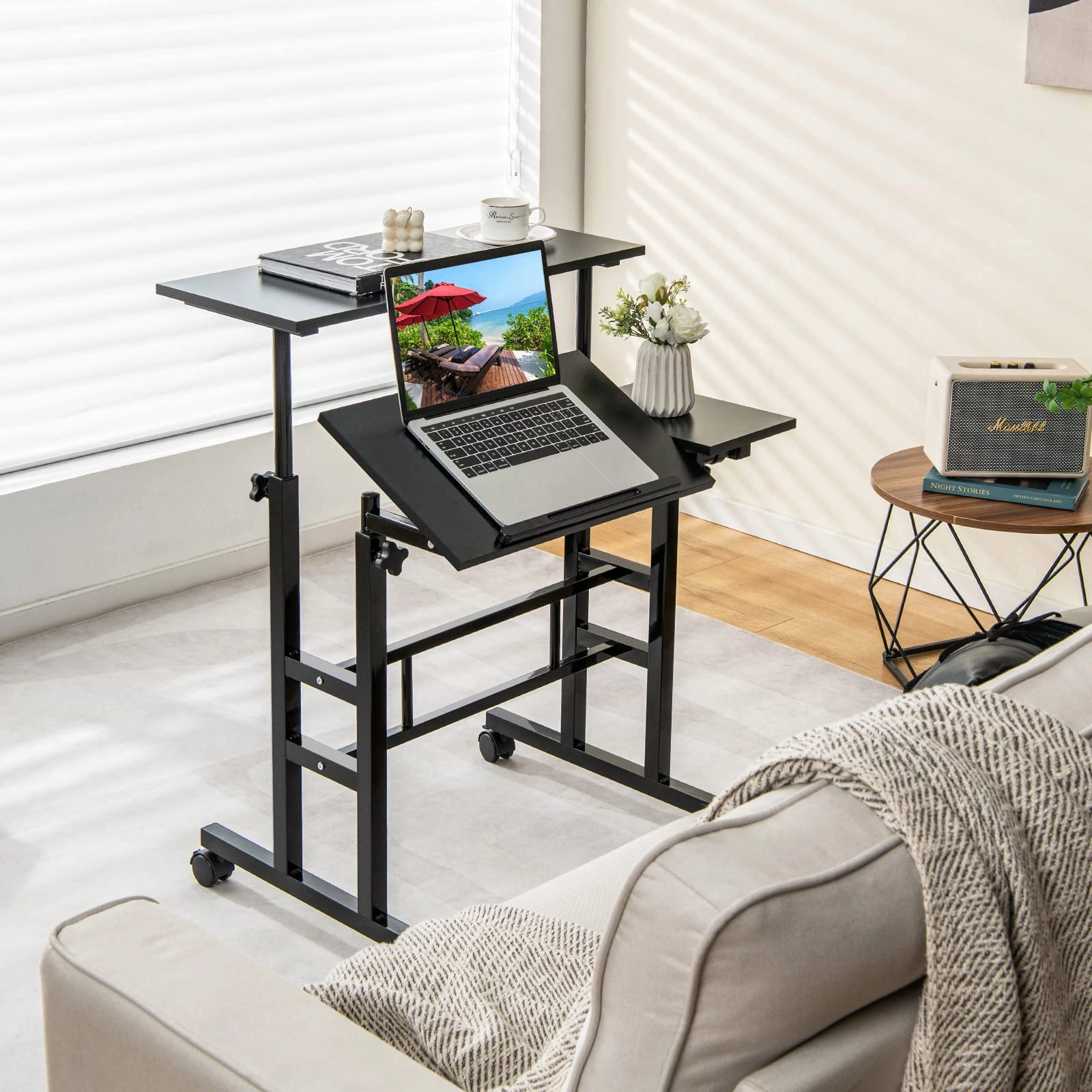 Giantex Mobile Stand up Desk Adjustable, Rolling Standing Laptop Cart, 27.5"D x 22"W x 49.5"H