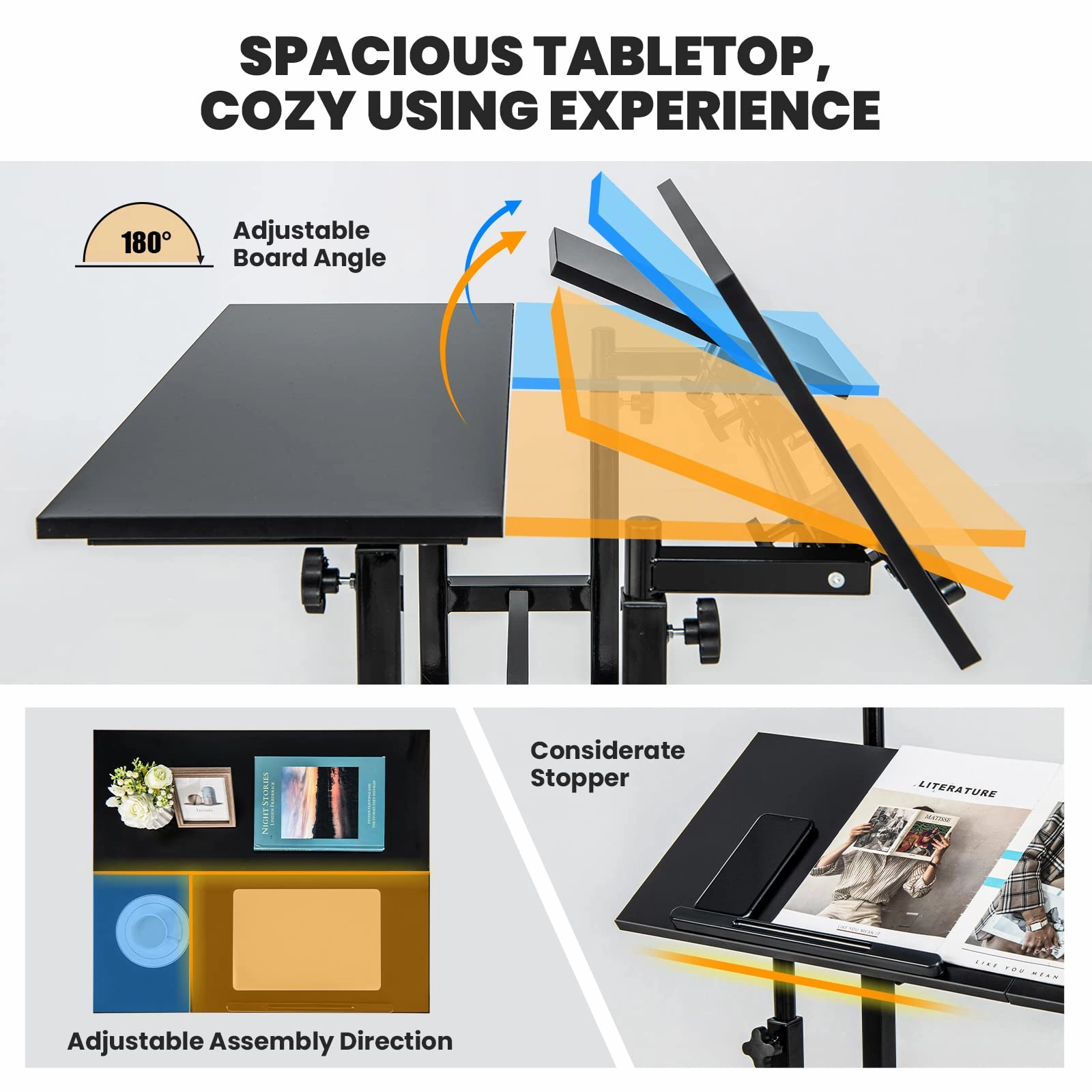 Giantex Mobile Stand up Desk Adjustable, Rolling Standing Laptop Cart, 27.5"D x 22"W x 49.5"H