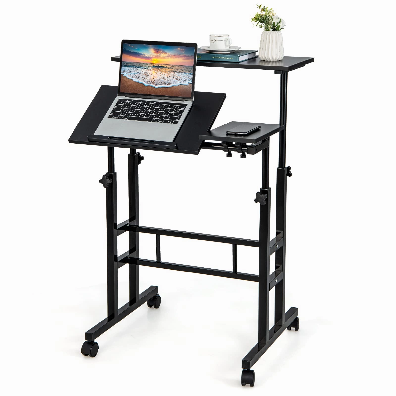 Giantex Mobile Stand up Desk Adjustable, Rolling Standing Laptop Cart, 27.5"D x 22"W x 49.5"H