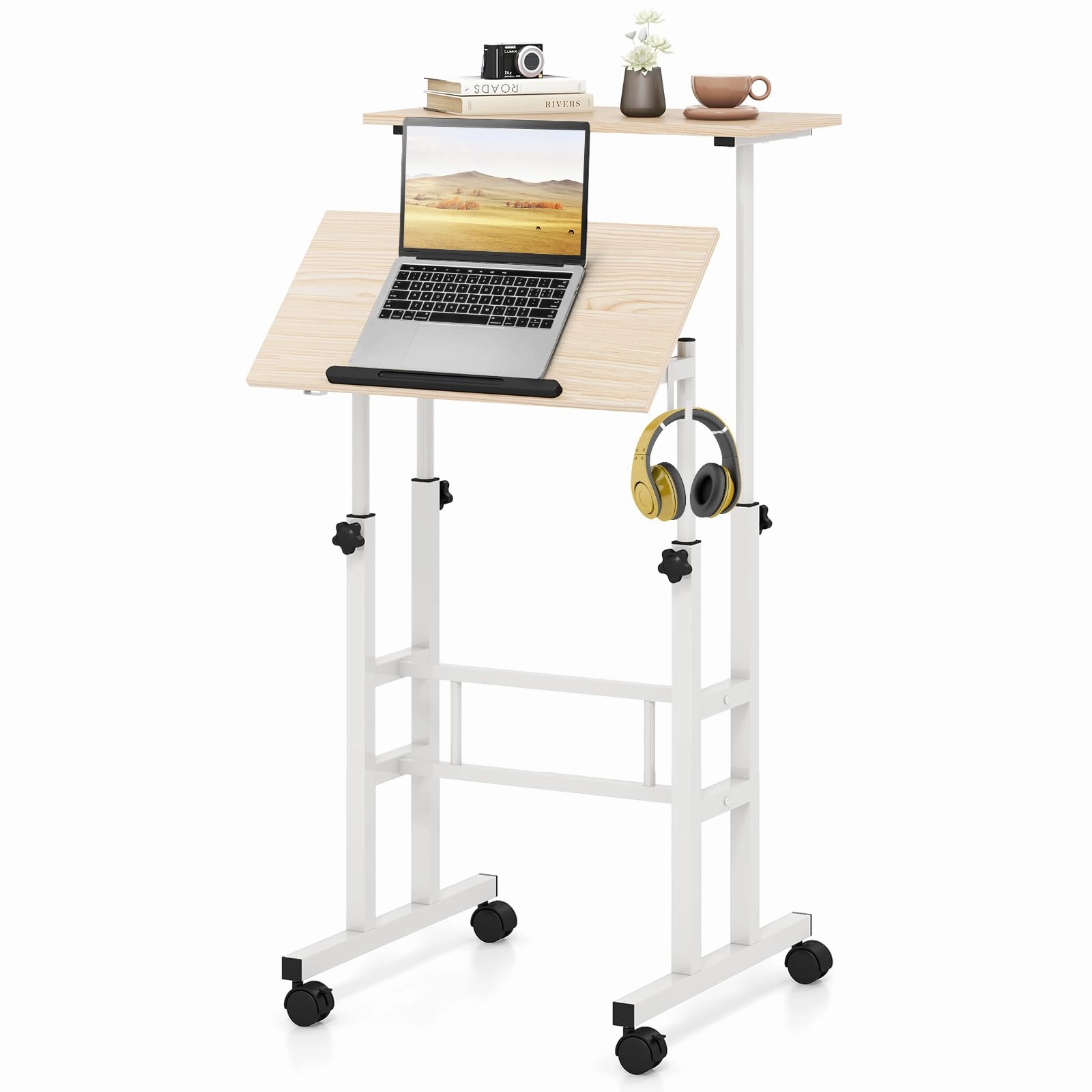Giantex Mobile Stand up Desk, Height Adjustable, 24"D x 22"W x 49"H