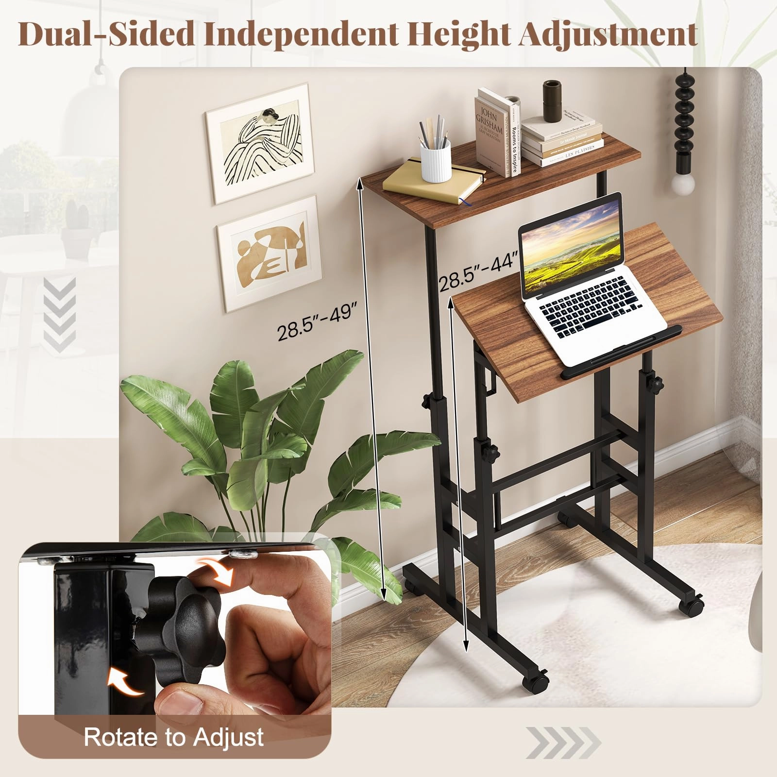 Giantex Mobile Stand up Desk, Height Adjustable, 24"D x 22"W x 49"H