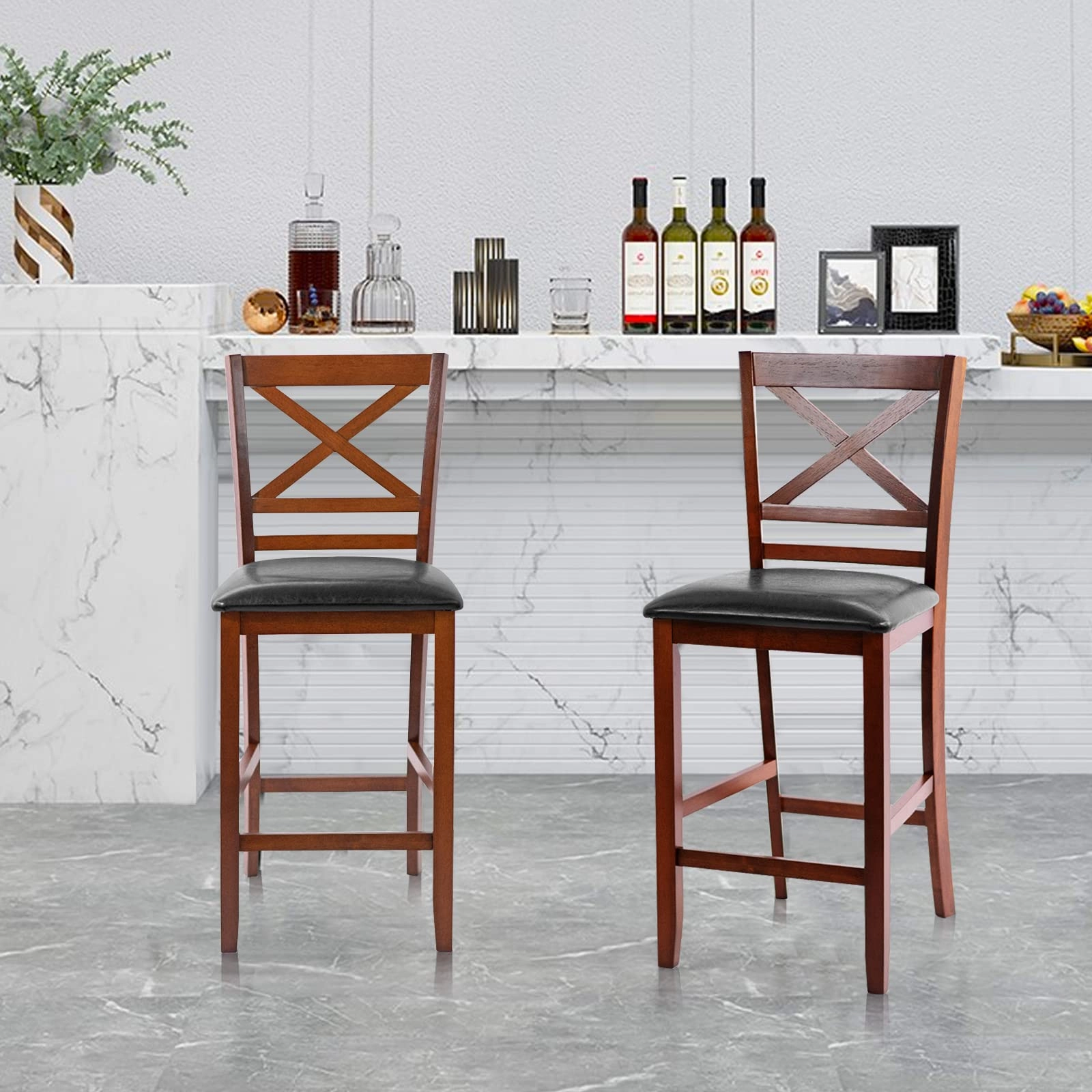 Giantex Modern 25 Counter Height Dining Pub Stools with X-Shaped Backrest, Soft Cushion & Durable PU Seat