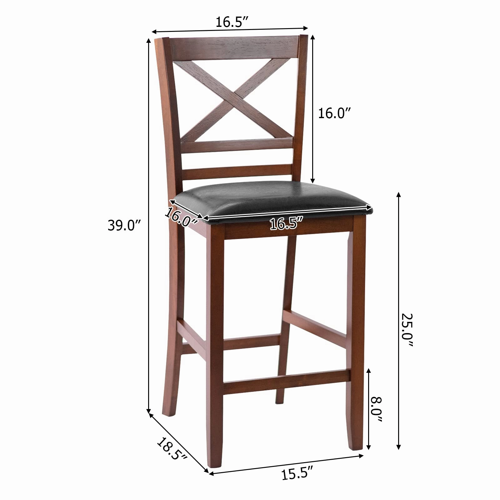 Giantex Modern 25 Counter Height Dining Pub Stools with X-Shaped Backrest, Soft Cushion & Durable PU Seat