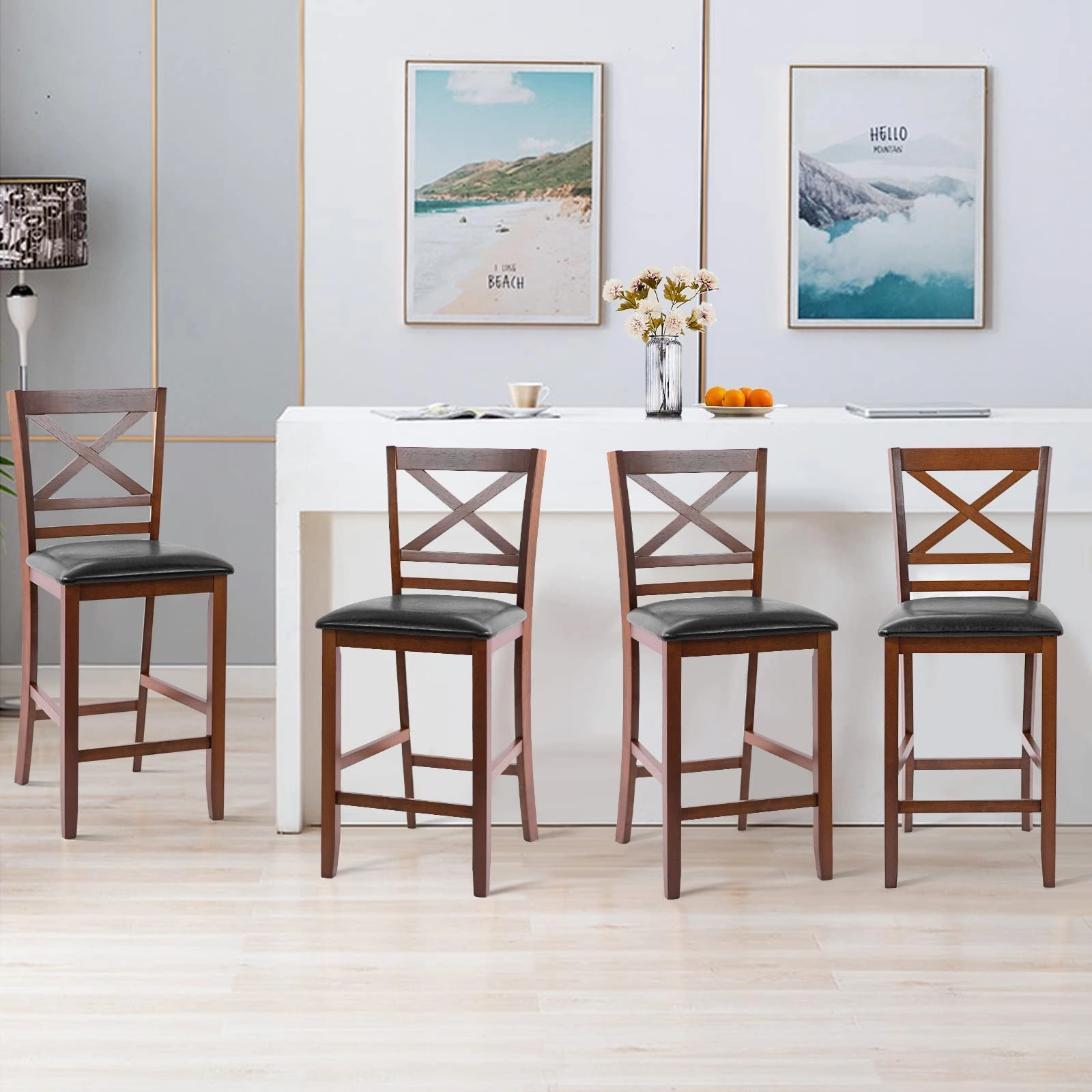 Giantex Modern 25 Counter Height Dining Pub Stools with X-Shaped Backrest, Soft Cushion & Durable PU Seat