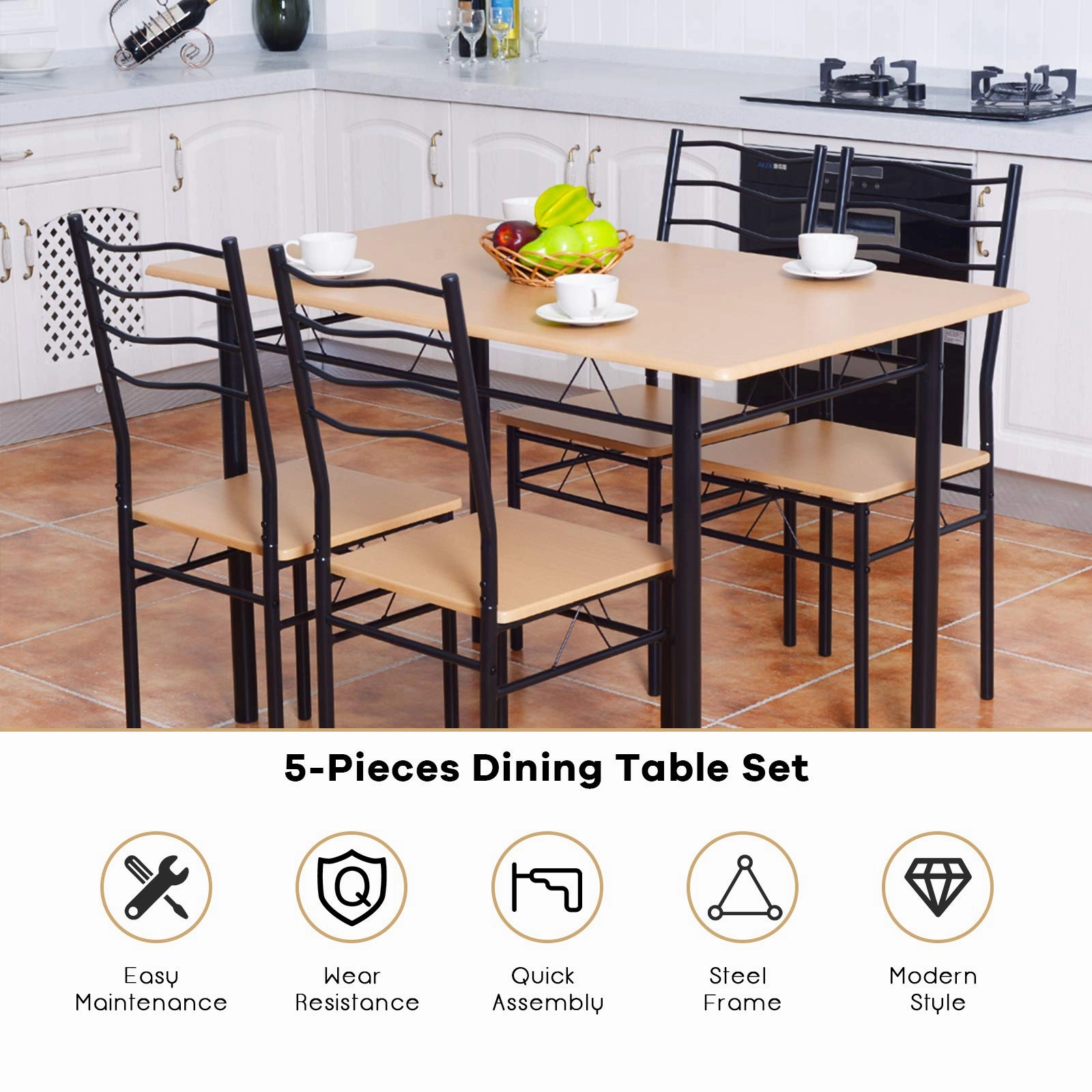 Giantex Modern 5 Piece Dining Table Set for 4 Chair