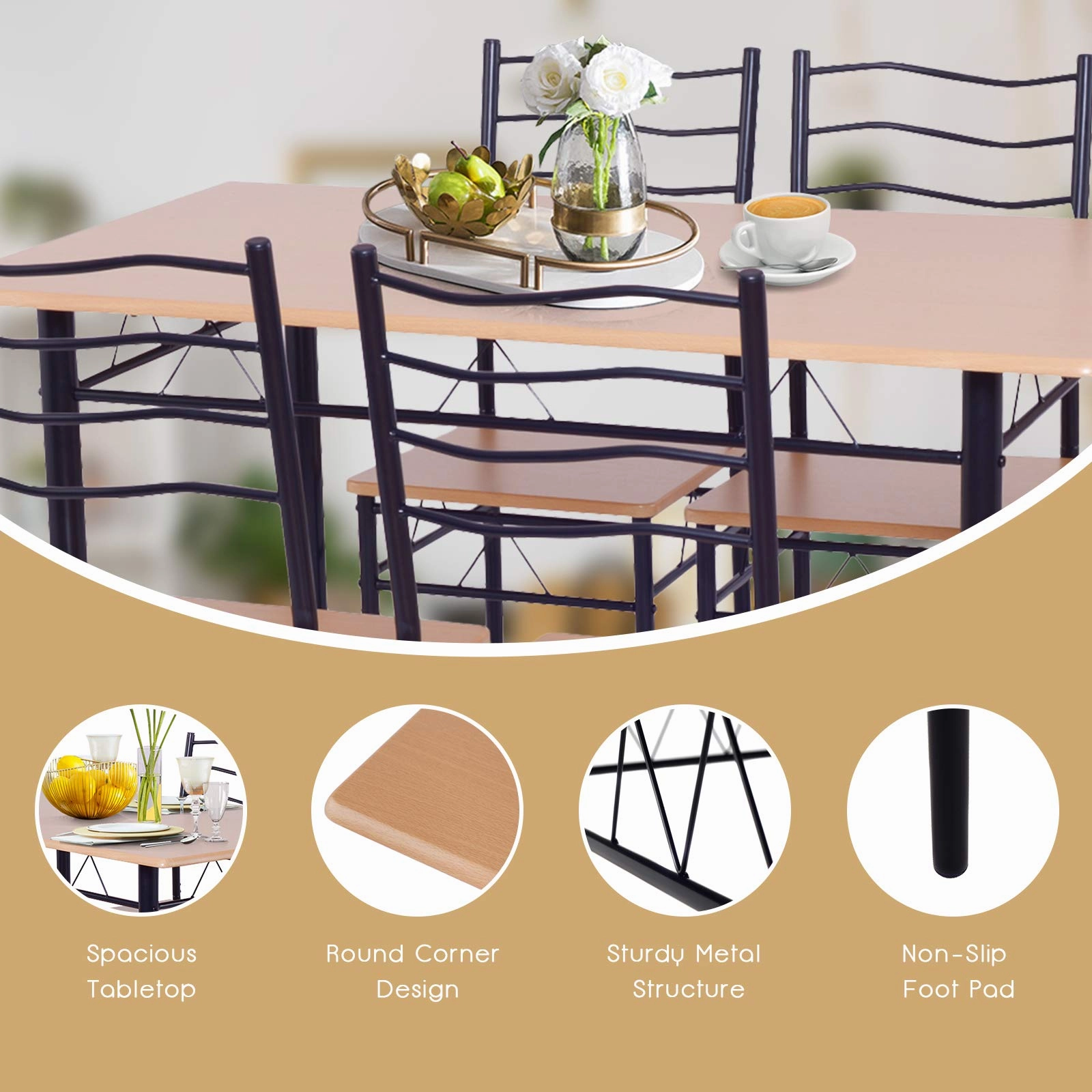 Giantex Modern 5 Piece Dining Table Set for 4 Chair